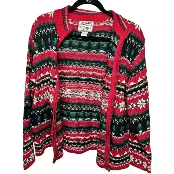 Heirloom Collectibles Vintage Fair Isle Holiday Christmas Knit Zip Sweater, sz L - Picture 4 of 5